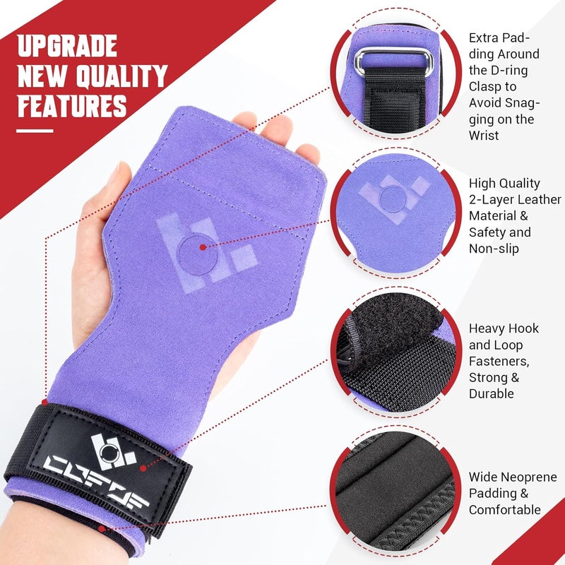 COFOF Weight Lifting Wrist Strap, Double Layer Leather Wrist Strap for Deadlift and Powerlifting, Adjustable Neoprene Padded Gym Workout Lifting Hooks (Pair) - Image 2